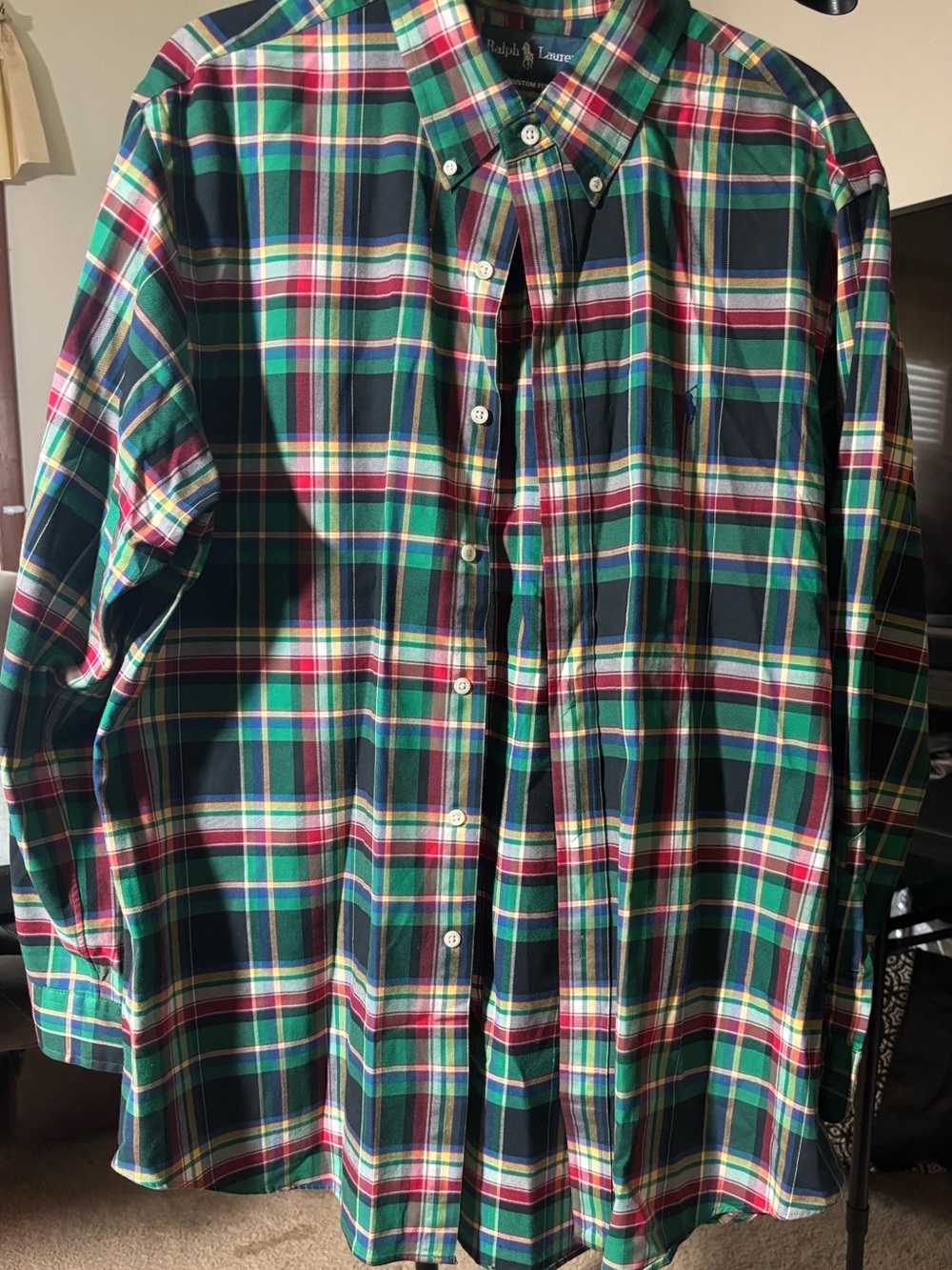 Ralph Lauren Green, Navy & Red Plaid Button-Down Shirt
